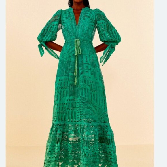 FARM Rio Green Morada Boa Guipure Lace Maxi Dress - Picture 1 of 16